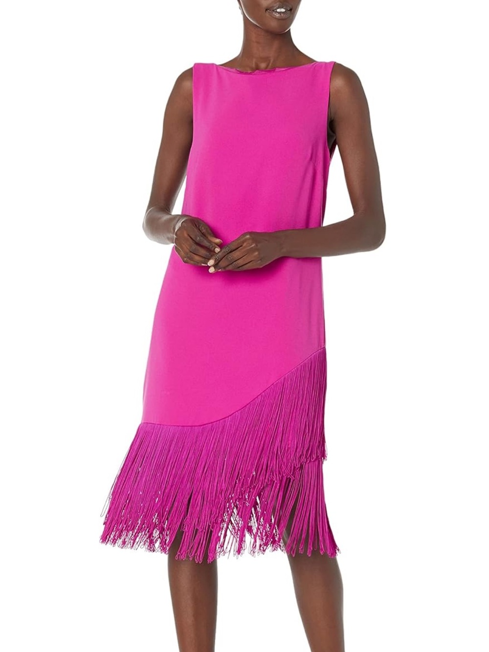 Trina Turk Alena Fringe Dress Hot Pink Sleeveless Cocktail Dress Barbiecore 6